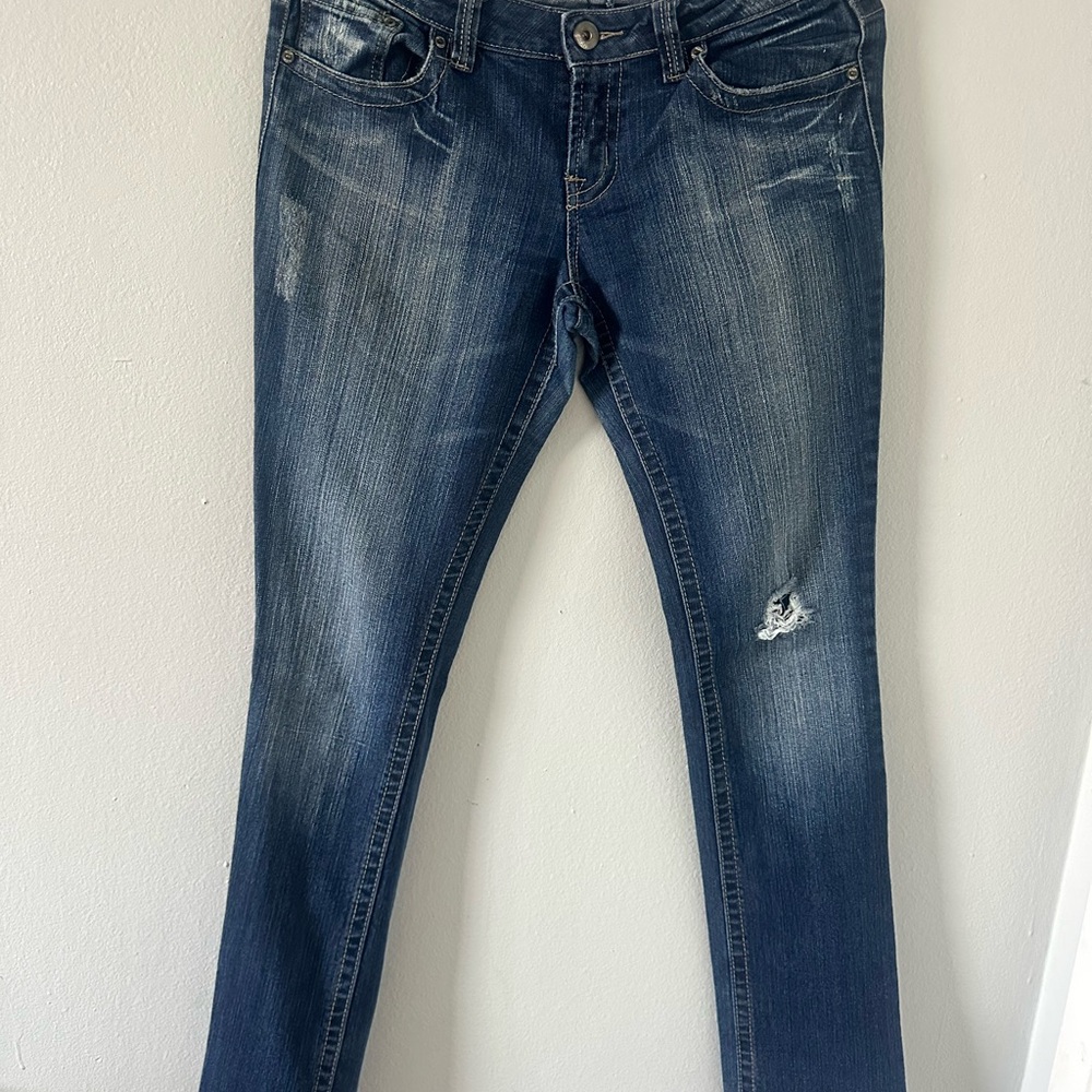 Blue Skinny Jeans with Distressed Details